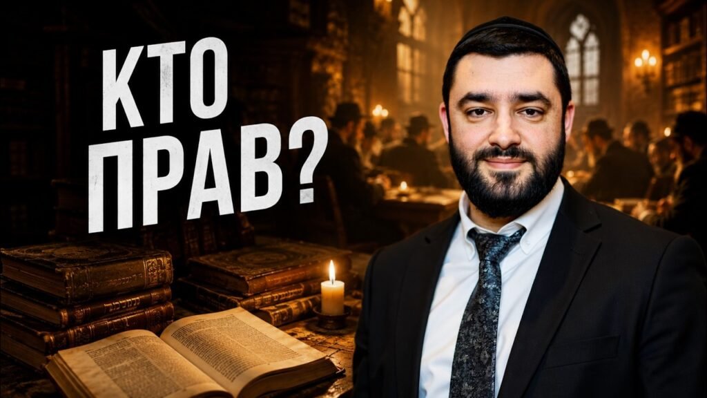 Man in a suit stands beside an open book in a candlelit library, with bold Russian text 'КТО ПРАВ?' on the left.